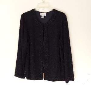 Laurence Kazan Size Large Black Silk Sequins Beaded Jacket Vintage